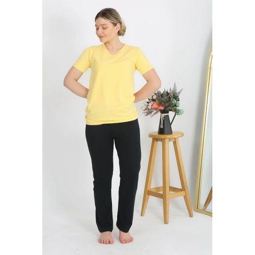 Kadın Kısa Kol Pamuk Penye Pijama Takım Sarı