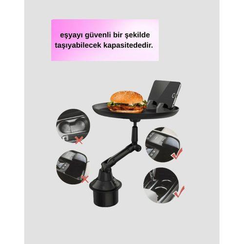 360° Döner Araç Bardaklık Tepsisi Geniş Yemek Alanlı Telefon Standlı