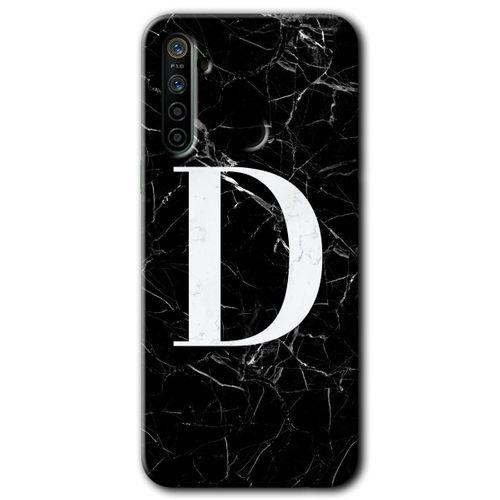 MRCİLETİSİM Realme 6i Kılıf Kapak - Siyah Mermer Desenli D Harfi +Hayalet Ekran Yandan Gözükmez
