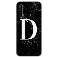 MRCİLETİSİM Realme 6i Kılıf Kapak - Siyah Mermer Desenli D Harfi +Hayalet Ekran Yandan Gözükmez