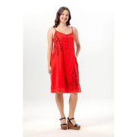 Askılı Yazgı Şile Bezi Yazlık Kısa Nakışlı Elbise Kırmızı Krmz