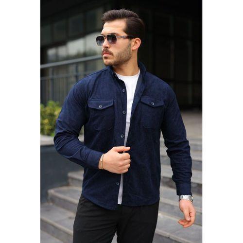 Erkek Uzun Kollu Cepli Kadife Gömlek