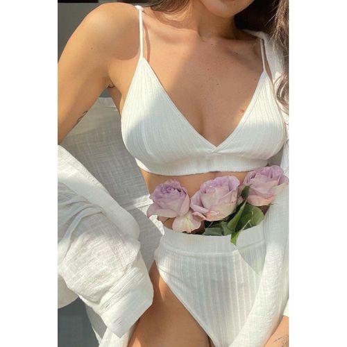 Kadın Beyaz Yüksek Bel Dolgusuz Slip Takım