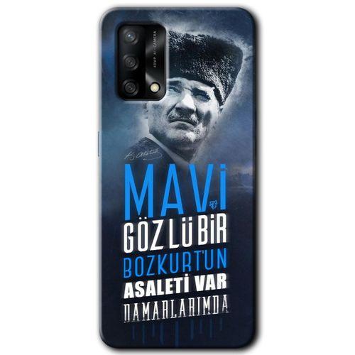 MRCİLETİSİM Oppo A54 Kılıf Baskılı Kapak - Bozkurt Atatürk + 5D Tam Kaplayan Cam