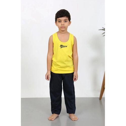 Erkek Çocuk Sıfır Kol Penye Pijama Takım Sarı