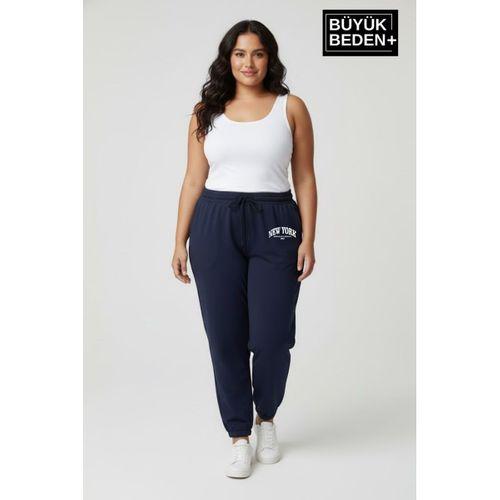 Kadın Büyük Beden New York Paça Lastikli Rahat Kesim Jogger İnce Eşofman Altı SPR26BEAK951-5