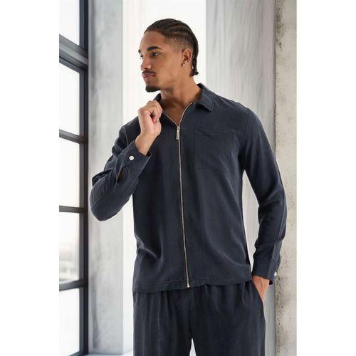 Regular Fit Cupra Kumaş Fermuarlı Erkek Ceket - Füme