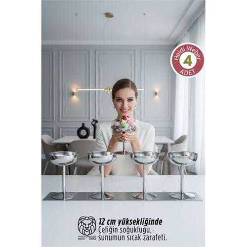 Heidi Serisi 4’lü Paslanmaz Çelik Lüks Dondurma ve Sunum Kasesi Seti 12 cm 722888