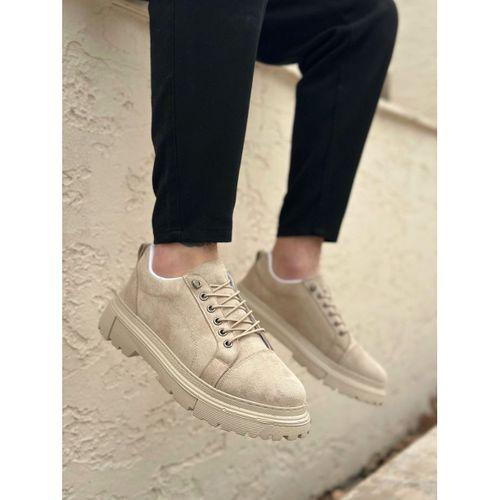 BA0245 Krem Süet Akıllı Lastik Bağcık Yüksek Taban Günlük Erkek Ayakkabı