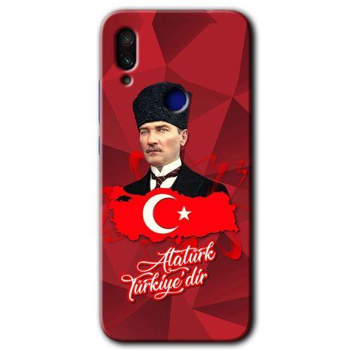 MRCİLETİSİM Xiaomi Redmi Note 7 Kılıf HD Desen Baskılı Arka Kapak+Temperli Cam - Atatürkiye