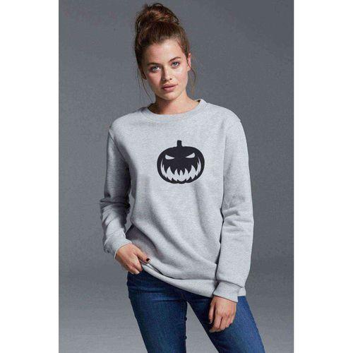 Silhouette Halloween Pumpkin Baskılı Gri Kadın Sweatshirt