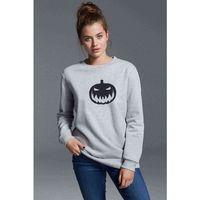 Silhouette Halloween Pumpkin Baskılı Gri Kadın Sweatshirt