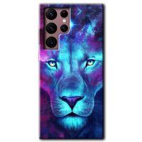 Galaxy S22 Ultra Kılıf HD Desen Baskılı Arka Kapak - Neon Lion + Kırılmaz Cam