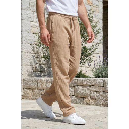 Hafif ve Rahat Müslin Baggy Erkek Pantolon - Tiramisu