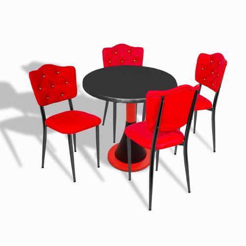 Dockers Napoli - Klas Mutfak Masa Takımı - (Yuvarlak Çap 80cm - Werzalit, Wermodin ve Allzalit Tabla) - Siyah-Kırmızı Deri