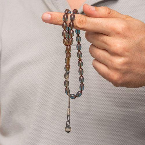 Gümüş Şeffaf Kazaz Püsküllü Sıkma Kehribar Tesbih