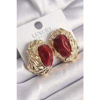 pilelistore Pirinç Gold Renk Kırmızı Oval İşleme Detay Vintage Kadın Küpe - TJ-BKP9816
