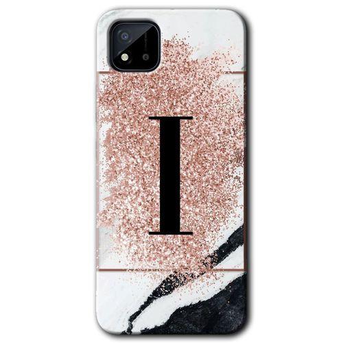 Potkal Hediye Fabrikası Realme C11 Kılıf HD Desen Baskılı Arka Kapak - Pembe Mermer Desenli I Harfi