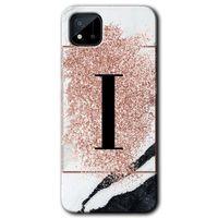Potkal Hediye Fabrikası Realme C11 Kılıf HD Desen Baskılı Arka Kapak - Pembe Mermer Desenli I Harfi