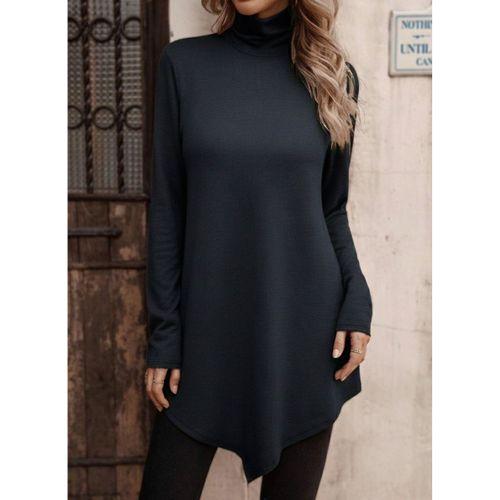 Kadın Uzun Kollu Balıkçı Yaka Asimetrik Kesim Detaylı Antrasit Yün Viskon Bluz