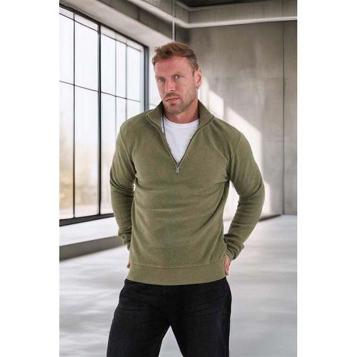 Selanik Örme Kumaş Yarım Fermuar Erkek Sweatshirt - Haki