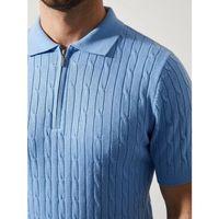 Erkek Yazlık Triko Saç Örgü Tişört Kısa Kol Polo Yaka Fermuarlı T-Shirt - Bebe Mavisi