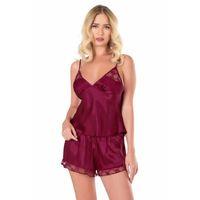 Bordo Saten Babydoll Şort Takımı