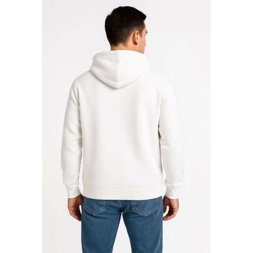 Erkek Üç İplik Kapüşonlu Tam Fermuarlı Kanguru Çepli SweatShirt Hoodie - Beyaz