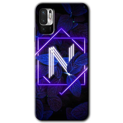 Poco M3 Pro Kılıf HD Desen Baskılı Arka Kapak - Dark Neon Yaprak N Harfi
