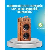 Retro Bluetooth Hoparlör Ahşap Görünümlü 5w Çift Stereo Ses