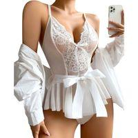 Beyaz Dantel İşlemeli Kurdelalı Fantezi Tül Babydoll