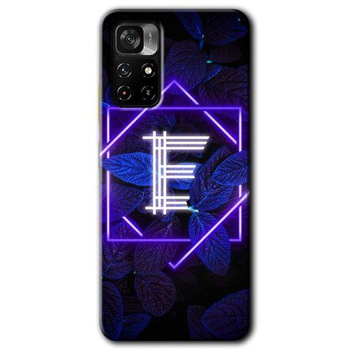Redmi Note 11T Kılıf HD Desen Baskılı Arka Kapak - Dark Neon Yaprak E Harfi + Kırılmaz Cam