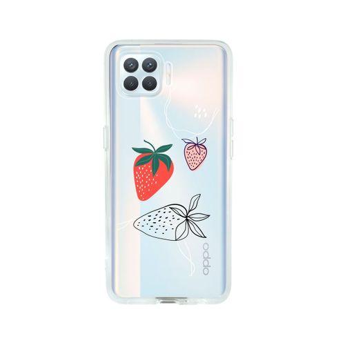Oppo Reno 4 Lite Çilek Desenli Premium Şeffaf Silikon Kılıf