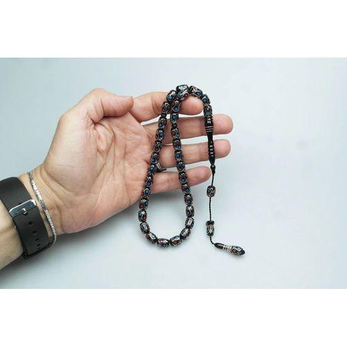 Oltu Taşı Çift Renk Damla Çevirme İşlemeli Tespih