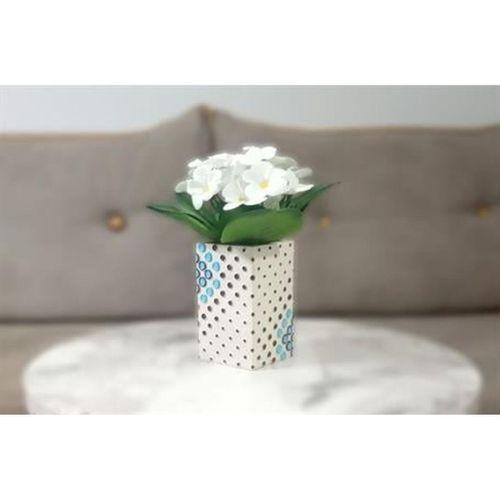 2 Adet Vazo Dahil,Vazoda Çiçek,Beyaz Yapay Çiçek,Vazo Dekoratif  Puanlı Poliresin 6X6X15Cm