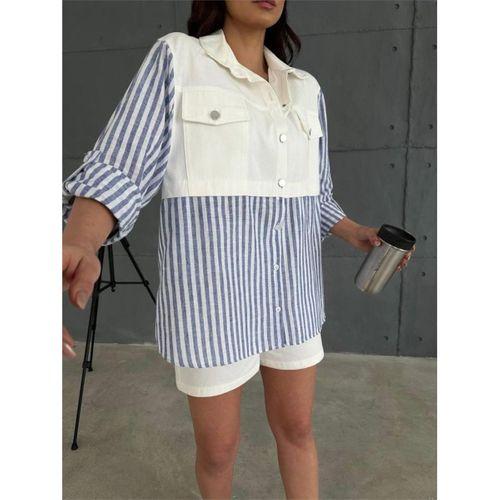 GABARDİN ŞORT - GABARDİN - ÇİZGİLİ KETEN GARNİLİ CEKET TAKIM - Lacivert