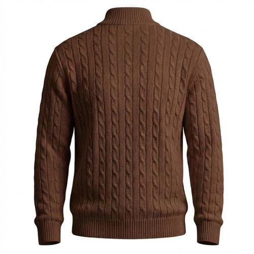 Bardem Saç Örgülü Yarım Fermuar Erkek Triko Kazak - Kahve