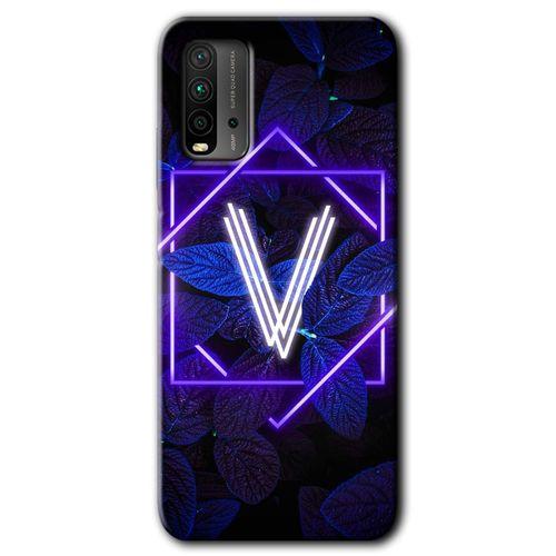 Poco M3 Kılıf HD Desen Baskılı Arka Kapak - Dark Neon Yaprak V Harfi