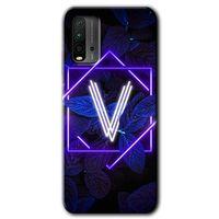 Poco M3 Kılıf HD Desen Baskılı Arka Kapak - Dark Neon Yaprak V Harfi