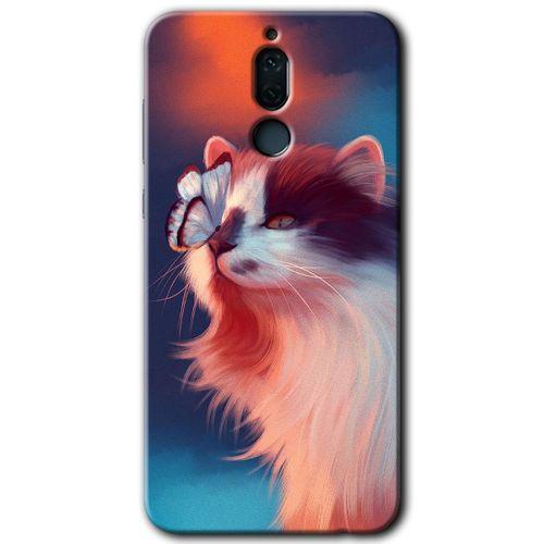 MRCİLETİSİM Huawei Mate 10 Lite Kılıf HD Desen Baskılı Arka Kapak + Temperli Cam - Cat Butterfly