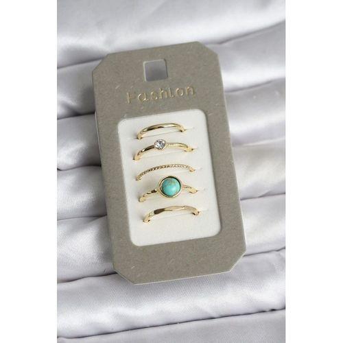 Pirinç Gold Renk 5'li Yüzük Seti