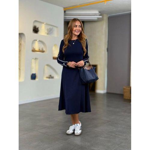 Kadın Uzun Kollu Bisiklet Yaka Midi Modal Elbise