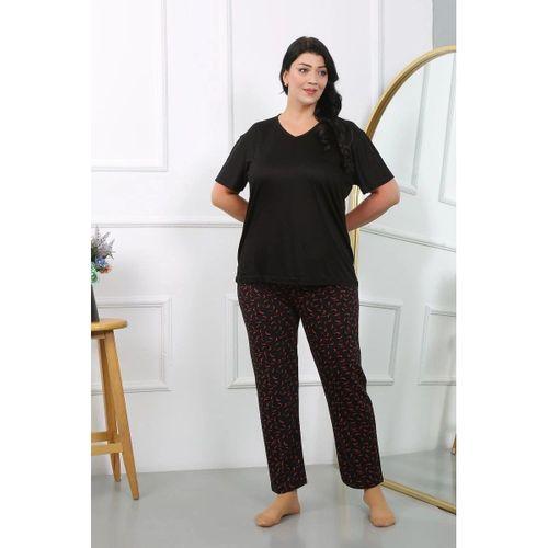 Kadın Büyük Beden Kısa Kol Penye Pijama Takımı Siyah