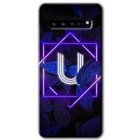 Samsung Galaxy S10 Plus Kılıf HD Desen Baskılı Arka Kapak + Temperli Cam - Dark Neon Yaprak U Harfi