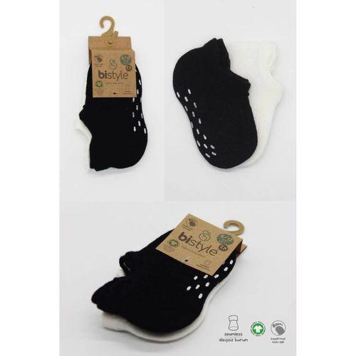 Eğitici Oyuncak Bistyle 2'Li Sneakers Kaymaz Basic Penye Çorap BS20103 Siyah Ekru