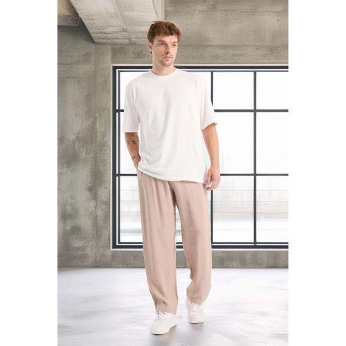 Modal Kumaş Rahat Kalıp Düz Paça Jogger Erkek Pantolon - Bej