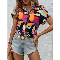 Kadın Moss Krep Kumaş Kısa Kol Çiçek Desenli Gömlek