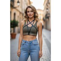 Siyah Kadın Kemer Suni Deri Çapraz Göğüs Detaylı - Brf180