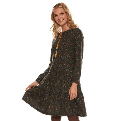 Haki Uzun Kol Pazen Püskül Yaka Kısa Elbise