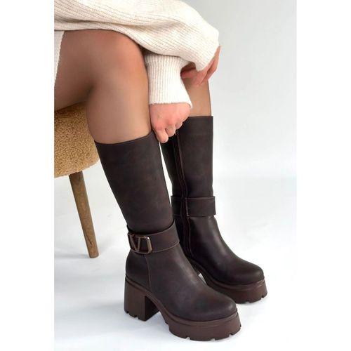 Moki Kahverengi Nubuk Topuklu Çizme